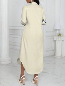 SHEIN LUNE Đầm Maxi Tay Dài In Hình Bướm Xanh Trắng Cho Nữ - Màu be - Xem 2