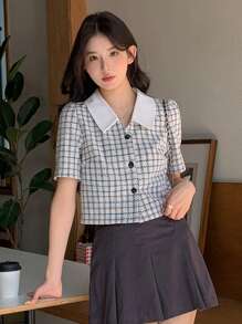 DAZY 格子圖案短袖襯衫