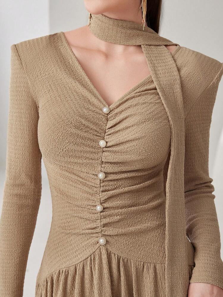 Women's Pleated Long Sleeve Dress