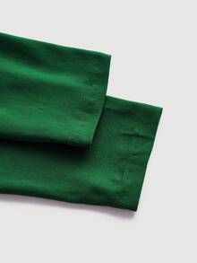 SHEIN ICON 大尺寸純色綁領長袖修身t恤 - 綠色 - 查看 5