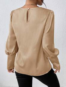 SHEIN Clasi Chất rắn Tay áo Đèn lồng Xa ten Áo sơ mi - Rượu sâm banh - Xem 2