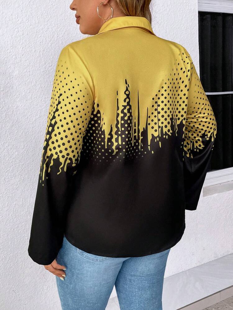 Plus Size Pattern Printed Long Sleeve Shirt