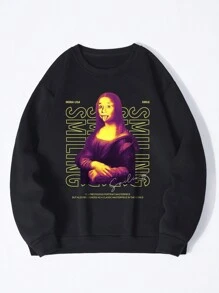 男款標語印花落肩長袖運動衫 - 黑色 - 查看 3