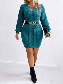SHEIN Clasi 大尺寸針織長袖毛衣連衣裙,無腰帶款式 - 墨綠色 - 查看 4