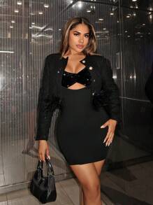 SHEIN SXY Women Valentine's Day Beaded Patchwork Crossed Strap A-Line Mini Dress With Flounce Hem, Black - Black - View 6