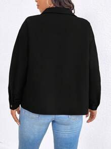 SHEIN LUNE Camisa De Talla Grande De Color Sólido Con Bolsillo De Imitación - Negro - Ver 2