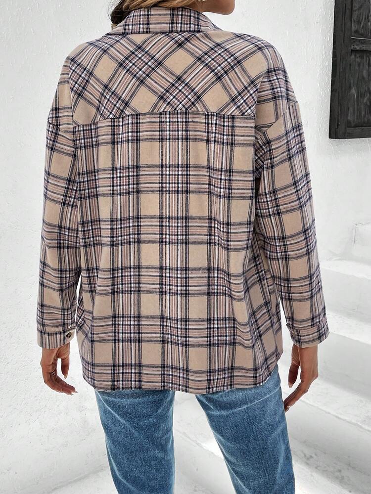 Grid Pattern Long Sleeve Casual Jacket