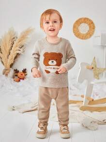 SHEIN Infant Boys' Cute Bear Embroidery Patterned Hat Set For Autumn And Winter - Multicolor - View 5