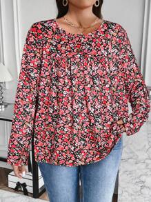 EMERY ROSE Plus Size Women'S Full Floral Printed Long Sleeve T-Shirt - Multicolor - View 1