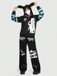 ROMWE J-Fashion Jeans With Letter And Star Pattern - Black - View 2