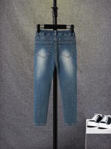 SHEIN Leap Crew Young Boy Distressed Jeans With Frayed Hem Kids Ripped Jeansboys Ripped Jeansripped Jeans For Kids - Light Wash - View 2