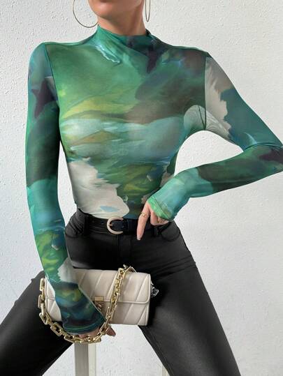 Chiquease 紮染長袖半高領合身上衣