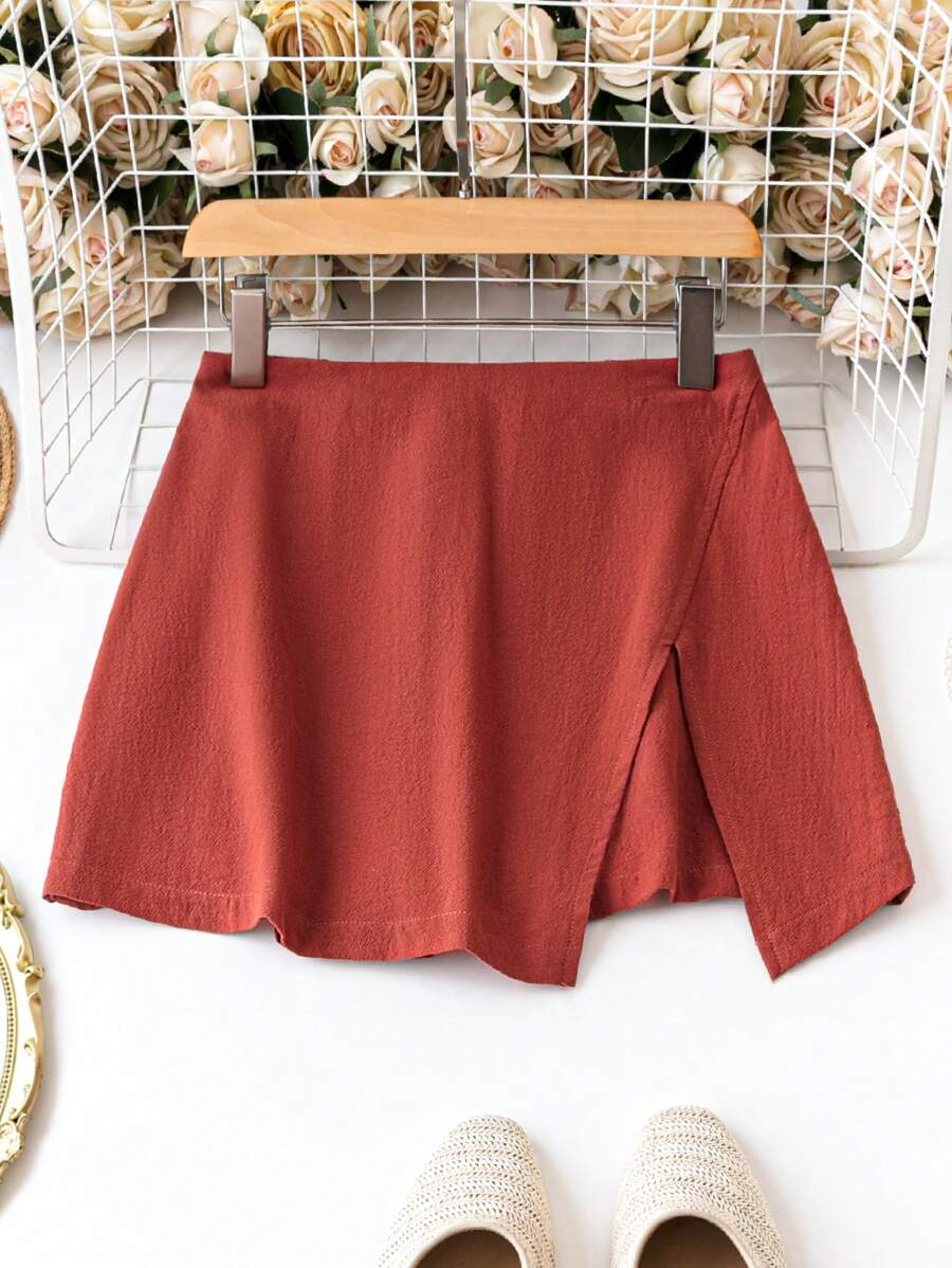 SHEIN LUNE Women's Asymmetrical Hem Skorts - Orange - View 1