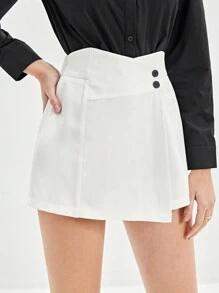 BizChic Elastic Waist Wrap Skort - White - View 3