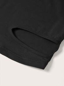 SHEIN ICON Solid Color Cropped Hollow Out T-Shirt - Black - View 10