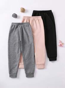 SHEIN Young Girl 3pcs Adorable Pony Printed Cozy Warm Fleece High-Waisted Thick Sweatpants For Fall And Winter - Multicolor - View 2