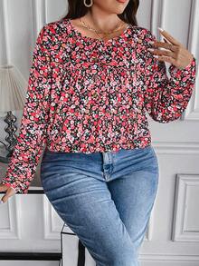 EMERY ROSE Plus Size Women'S Full Floral Printed Long Sleeve T-Shirt - Multicolor - View 3