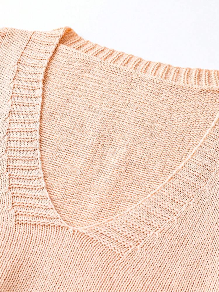 1pc Marled Knit Dual Pocket Sweater Vest