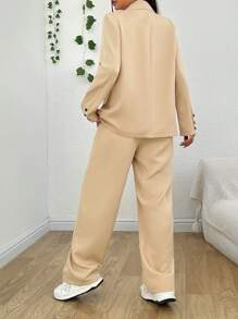 SHEIN EZwear 女款 V 領背心與米色西裝套裝 - 杏色 - 查看 2