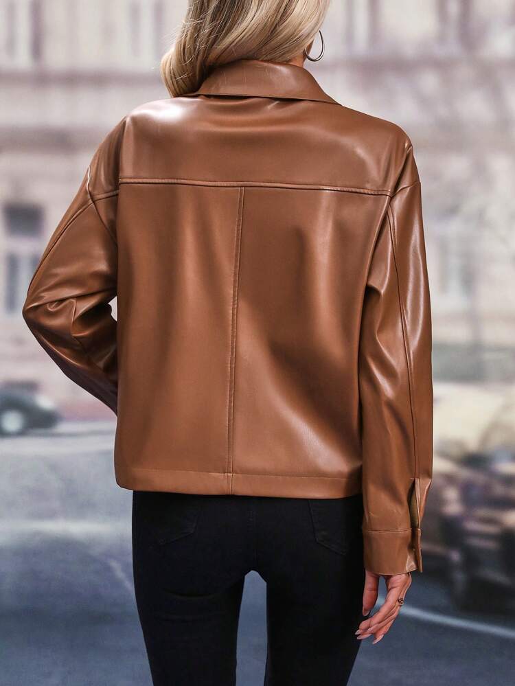 Drop Shoulder Pu Jacket Fall Cloth For Women