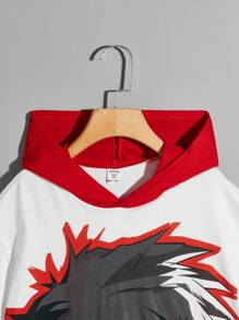 SHEIN 男童休閒對比色帽短袖針織t恤,印有卡通圖案,附帽子 - 彩色 - 查看 3