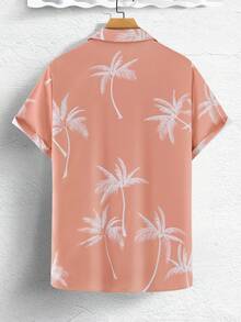 Manfinity RSRT Men's Pink Coconut Tree Print Single-breasted Short-sleeved Shirt (printed Randomly) - Coral Pink - View 2