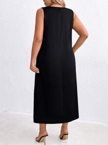 EMERY ROSE Vestido De Talla Grande Sin Mangas Con Estampado Floral De Bloque De Color Y Cuello De Muesca - Multicolor - Ver 2