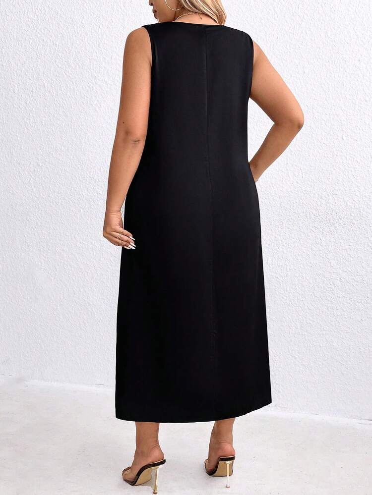 EMERY ROSE Plus Size Sleeveless Floral Color Block Notched Neckline Dress - Multicolor - View 2