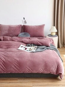 3pcs Mauve Crystal Velvet Bedding Set - Purple - View 3