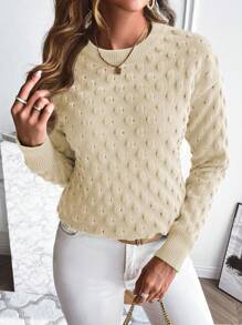 SHEIN Essnce Solid Drop Shoulder Sweater - Apricot - View 6