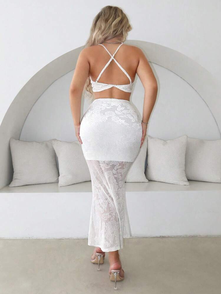 Spring Women Clothes Velvet Jacquard Beautiful Back Twist Camisole Half-Length Fishtail Long Skirt Women Co-Ords