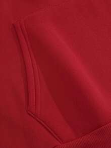 加大码耶稣字母印花秋冬休闲女式口袋卫衣 - 紅色 - 查看 3