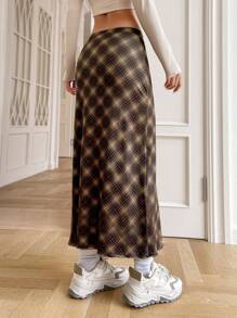 SHEIN EZwear 女式格子裙 - 棕色 - 查看 3