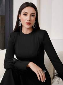 Modelyn Vestido largo de fiesta de mujer elegante de color liso con flecos en el borde, estilo cola de sirena
