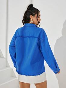 Camisa Ajustada Con Botones Y Bordes Deshilachados - Azul - Ver 2