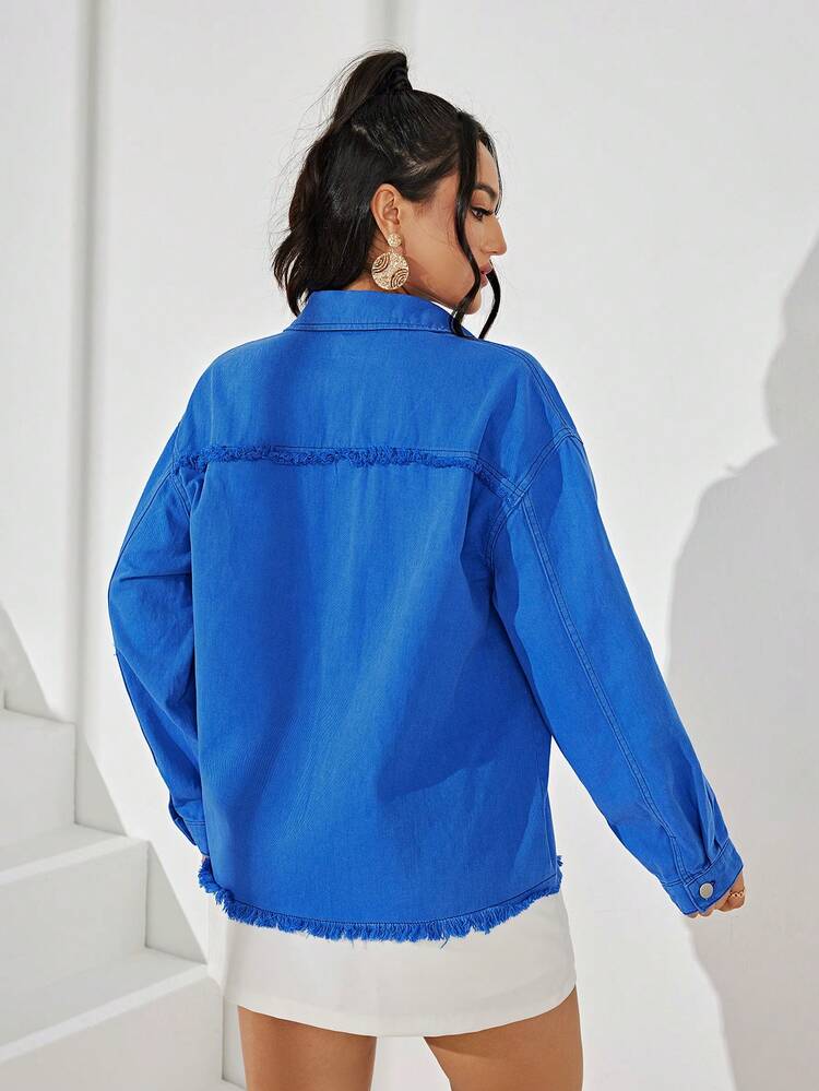 Slim Fit Button Up Shirt With Frayed Edges