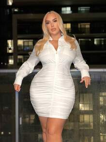 SHEIN SXY 大尺寸純色百褶裙性感裝俱樂部情人節裝扮 - 白色 - 查看 1