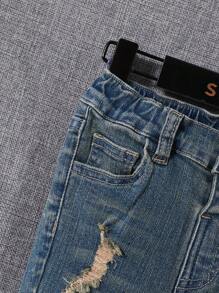SHEIN Leap Crew Young Boy Distressed Jeans With Frayed Hem Kids Ripped Jeansboys Ripped Jeansripped Jeans For Kids - Light Wash - View 4
