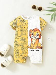 男嬰休閒可愛有趣獅子印花連身衣 - 黃色 - 查看 1