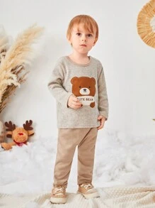 SHEIN Infant Boys' Cute Bear Embroidery Patterned Hat Set For Autumn And Winter - Multicolor - View 4