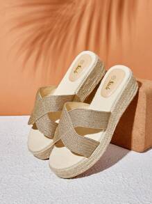 Styleloop Women's Wedge Heel Platform Sandals - Gold - View 1