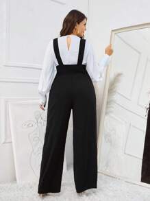 Vionelle 大碼前紐扣闊腿腰帶背帶連身褲不帶上衣 - 黑色 - 查看 2