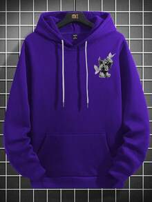 Manfinity EMRG 男款寬鬆版型字母數字印花帶袋及束口連帽衫 - 紫色 - 查看 4