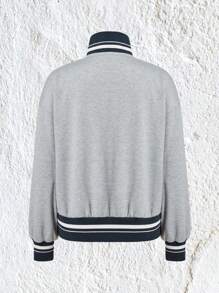 SHEIN EZwear Veste À Ourlet À Rayures Épaule tombante Zippé