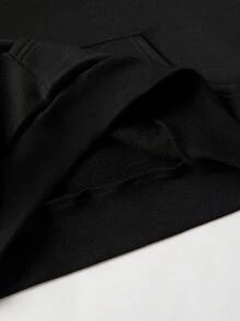 SHEIN EZwear 文字印花落肩設計連帽休閒衛衣 - 黑色 - 查看 4