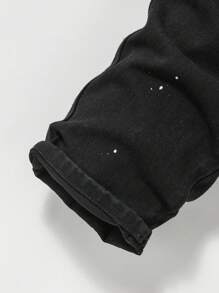 SHEIN 男孩仿舊破洞油漆潑牛仔褲 - 黑色 - 查看 4