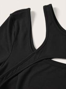 SHEIN ICON Solid Color Cropped Hollow Out T-Shirt - Black - View 8