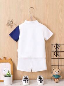 嬰兒男寶寶顏色積木條紋襯衫和短褲套裝 - 彩色 - 查看 2