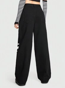 ROMWE J-Fashion Jeans With Letter And Star Pattern - Black - View 4