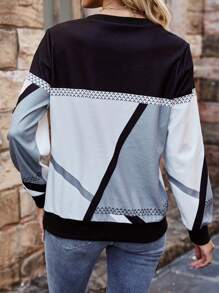 SHEIN LUNE 顏色拼接休閒連帽衫,圓領款式 - 彩色 - 查看 2